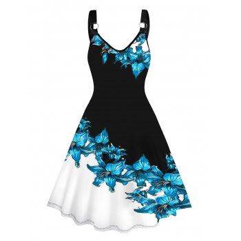 Colorblock Flower Print Dress O-ring Strap V Neck Sleeveless A Line Midi Dress, Black
Colorblock Flower Print Dress O-ring Strap V Neck Sleeveless A Line Midi Dress, Black