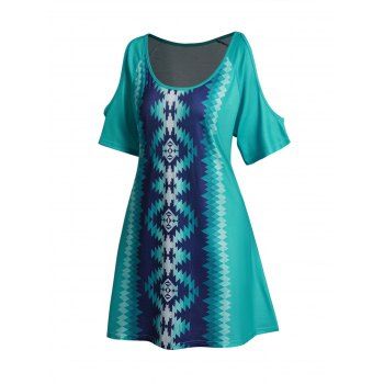 Geometric Print Cold Shoulder Tee Dress Scoop Neck Short Sleeve Casual Mini Dress, Green
Geometric Print Cold Shoulder Tee Dress Scoop Neck Short Sleeve Casual Mini Dress, Green