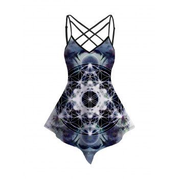 Geometric Printed Tank Top Lattice Strap Asymmetrical Hem Long Tank Top, Multicolor
Geometric Printed Tank Top Lattice Strap Asymmetrical Hem Long Tank Top, Multicolor