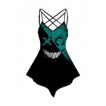 Gothic Tank Top Colorblock Cross Grimace Print Lattice Strap Asymmetrical Hem Long Tank Top, Black
Gothic Tank Top Colorblock Cross Grimace Print Lattice Strap Asymmetrical Hem Long Tank Top, Black