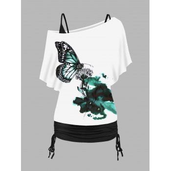 Butterfly Flower Print Ink Painting Skew Neck T Shirt And Cinched Ruched Long Tank Top Colorblock Set, White
Butterfly Flower Print Ink Painting Skew Neck T Shirt And Cinched Ruched Long Tank Top Colorblock Set, White