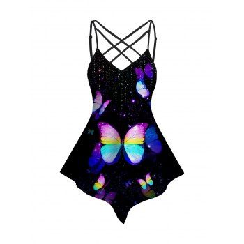 Butterfly Print Tank Top Lattice Strap Asymmetrical Hem Long Tank Top, Multicolor
Butterfly Print Tank Top Lattice Strap Asymmetrical Hem Long Tank Top, Multicolor