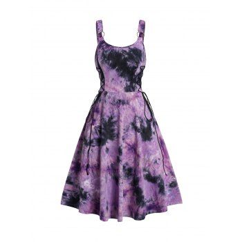 Tie Dye Print Dress Lace Up O-ring Strap Sleeveless High Waisted A Line Mini Dress, Purple
Tie Dye Print Dress Lace Up O-ring Strap Sleeveless High Waisted A Line Mini Dress, Purple