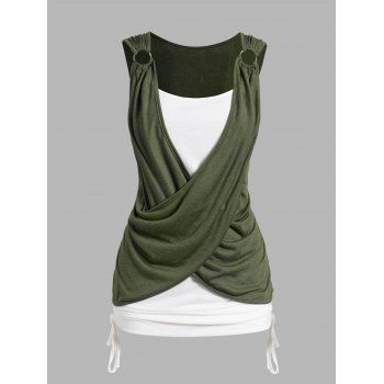 Contrast Colorblock Tank Top Cinched Ruched Crossover Casual Tank Top, Deep green
Contrast Colorblock Tank Top Cinched Ruched Crossover Casual Tank Top, Deep green