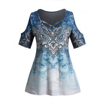 Plus Size T Shirt Ethnic Style Printed Crisscross Round Neck Short Sleeve Tee, Deep green
Plus Size T Shirt Ethnic Style Printed Crisscross Round Neck Short Sleeve Tee, Deep green