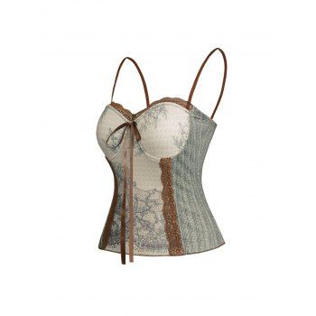 Flower Print Spaghetti Strap Camisole Tie Knot Lace Trim Padded Vintage Tank Top, Coffee
Flower Print Spaghetti Strap Camisole Tie Knot Lace Trim Padded Vintage Tank Top, Coffee