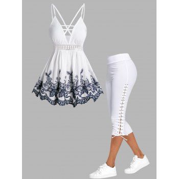 Floral Embroidery Lace Guipure Panel Tank Top And Lace Up Skinny Crop Leggings Casual Outfit, Multicolor
Floral Embroidery Lace Guipure Panel Tank Top And Lace Up Skinny Crop Leggings Casual Outfit, Multicolor