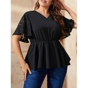 Plus Size Plain Color Flutter Sleeve Lace Chiffon Blouse Empire Waist V Neck Casual Blouse, Black
Plus Size Plain Color Flutter Sleeve Lace Chiffon Blouse Empire Waist V Neck Casual Blouse, Black