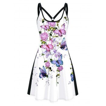 Butterfly and Flower Print Two Tone Casual Dress Cut Out Sleeveless Vacation Dress, Black
Butterfly and Flower Print Two Tone Casual Dress Cut Out Sleeveless Vacation Dress, Black