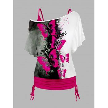 Plus Size Colorblock Top Butterfly Print Skew Neck T Shirt And Plain Cinched Ruched Long Tank Top Set, Red
Plus Size Colorblock Top Butterfly Print Skew Neck T Shirt And Plain Cinched Ruched Long Tank Top Set, Red