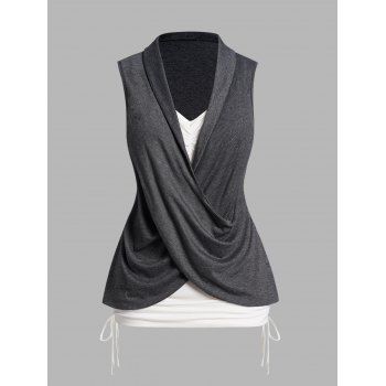 Plus Size Cinched Side Colorblock Cross Faux Twinset Tank Top V Neck Casual Top, Gray
Plus Size Cinched Side Colorblock Cross Faux Twinset Tank Top V Neck Casual Top, Gray
