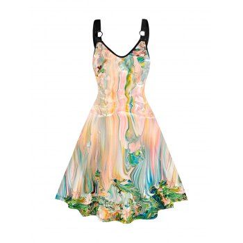 Psychedelic Shell Print V Neck Dress O Ring Straps Sleeveless A Line Dress, Multicolor
Psychedelic Shell Print V Neck Dress O Ring Straps Sleeveless A Line Dress, Multicolor