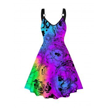 Psychedelic Print Ombre Straps Sleeveless Tank Dress O Ring A Line Dress, Multicolor
Psychedelic Print Ombre Straps Sleeveless Tank Dress O Ring A Line Dress, Multicolor