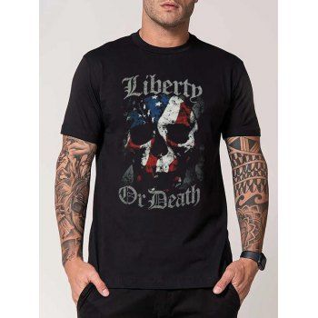 Letter and Skull Print Casual T Shirt LIBERTY Print Short Sleeve Round Neck Tee, Black
Letter and Skull Print Casual T Shirt LIBERTY Print Short Sleeve Round Neck Tee, Black