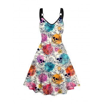 Skull Print O Ring Gothic Style Straps Tank Dress Sleeveless A Line Dress, Multicolor
Skull Print O Ring Gothic Style Straps Tank Dress Sleeveless A Line Dress, Multicolor