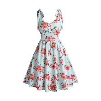 Flower Print Tie Knot Shoulder Mini Dress Mock Button High Waist Vacation Sundress, Light green
Flower Print Tie Knot Shoulder Mini Dress Mock Button High Waist Vacation Sundress, Light green