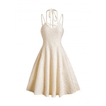 Plain Color Tie Back Textured Dress Adjustable Spaghetti Strap Crisscross A Line Dress, Light yellow
Plain Color Tie Back Textured Dress Adjustable Spaghetti Strap Crisscross A Line Dress, Light yellow
