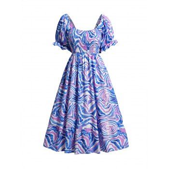 Off The Shoulder Vacation Dress Allover Print Shirred Puff Sleeve Flounce High Waist Midi Dress, Blue
Off The Shoulder Vacation Dress Allover Print Shirred Puff Sleeve Flounce High Waist Midi Dress, Blue