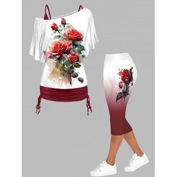 Flower Print Skew Collar Cinched Ruched Spaghetti Strap Tops and Ombre Capri Leggings Casual Outfit, Multicolor
Flower Print Skew Collar Cinched Ruched Spaghetti Strap Tops and Ombre Capri Leggings Casual Outfit, Multicolor