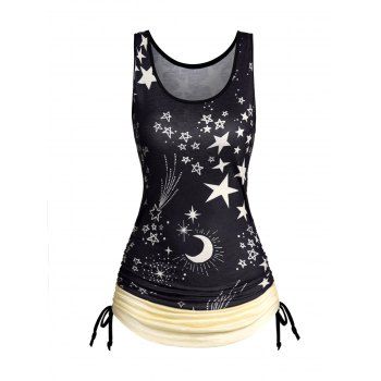 Moon Star Allover Print Colorblock Tank Top Cinched Scoop Neck Casual Tank Top, Black
Moon Star Allover Print Colorblock Tank Top Cinched Scoop Neck Casual Tank Top, Black