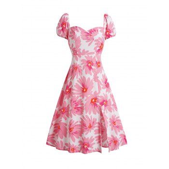 Daisy Print Tie Back A Line Dress Side Slit Sweetheart Neck Fresh Style Midi Dress, Light pink
Daisy Print Tie Back A Line Dress Side Slit Sweetheart Neck Fresh Style Midi Dress, Light pink
