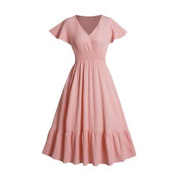 Ruffle Surplice Dress Plain Color Smocked Waist Flutter Sleeve Casual Dress, Light pink
Ruffle Surplice Dress Plain Color Smocked Waist Flutter Sleeve Casual Dress, Light pink