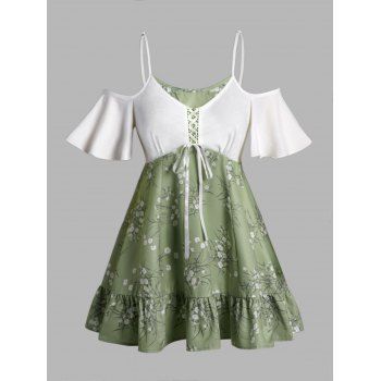 Plus Size T Shirt Contrast Color Lace Up Flower Print Cold Shoulder Ruffle Long Tee, Light green
Plus Size T Shirt Contrast Color Lace Up Flower Print Cold Shoulder Ruffle Long Tee, Light green
