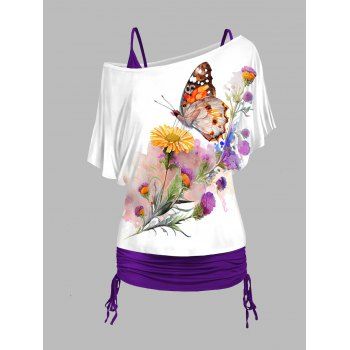 Plus Size Butterfly and Flower Print Oblique Shoulder T Shirt and Cinched Ruched Camisole Outfit, Concord
Plus Size Butterfly and Flower Print Oblique Shoulder T Shirt and Cinched Ruched Camisole Outfit, Concord