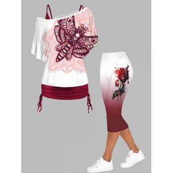 Flower Butterfly Print Skew Collar Spaghetti Strap Tops and Capri Leggings Casual Outfit, Multicolor
Flower Butterfly Print Skew Collar Spaghetti Strap Tops and Capri Leggings Casual Outfit, Multicolor