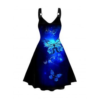 Plus Size Dreamy Butterfly Print Tank Dress O Ring V Neck A Line Casual Midi Dress, Deep blue
Plus Size Dreamy Butterfly Print Tank Dress O Ring V Neck A Line Casual Midi Dress, Deep blue