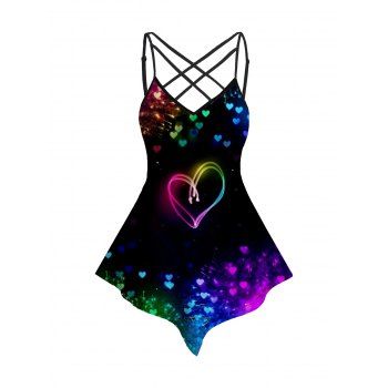 Psychedelic Heart Allover Print Camisole Top Lattice Spaghetti Strap Asymmetrical Top, Black
Psychedelic Heart Allover Print Camisole Top Lattice Spaghetti Strap Asymmetrical Top, Black
