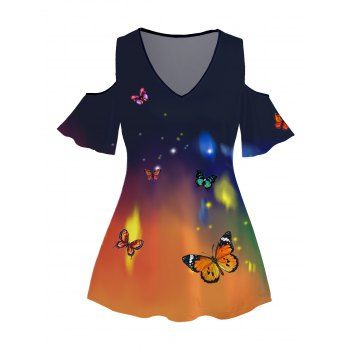 Plus Size Ombre Butterfly Print T Shirt Cold Shoulder V Neck Casual Top, Deep blue
Plus Size Ombre Butterfly Print T Shirt Cold Shoulder V Neck Casual Top, Deep blue