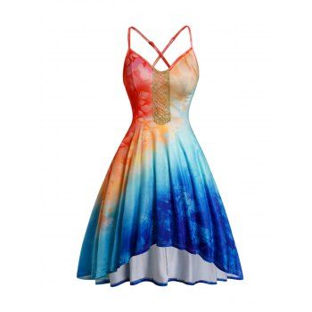 Ombre Print Guipure Dress Adjustable Sphighetti Strap High Low Midi Dress, Multicolor
Ombre Print Guipure Dress Adjustable Sphighetti Strap High Low Midi Dress, Multicolor