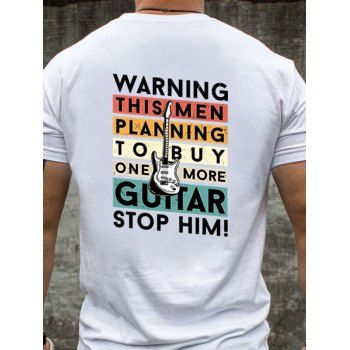 Guitar and Slogan Print T Shirt Cotton Round Neck Short Sleeve Casual Tee, White
Guitar and Slogan Print T Shirt Cotton Round Neck Short Sleeve Casual Tee, White