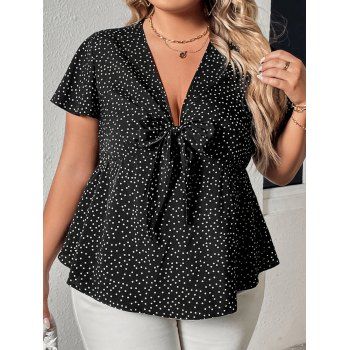 Plus Size Vintage Polka Dot Print Blouse Bowknot Plunging Neck Flutter Sleeve Casual Top, Black
Plus Size Vintage Polka Dot Print Blouse Bowknot Plunging Neck Flutter Sleeve Casual Top, Black