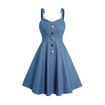 Plain Color Dress Bowknot Mock Button High Waisted Sleeveless A Line Mini Dress, Light blue
Plain Color Dress Bowknot Mock Button High Waisted Sleeveless A Line Mini Dress, Light blue