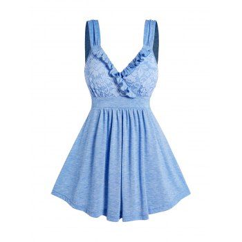 Ruffles Surplice Plunge Tank Top Sheer Lace Overlay High Waist Casual Tank Top, Light blue
Ruffles Surplice Plunge Tank Top Sheer Lace Overlay High Waist Casual Tank Top, Light blue