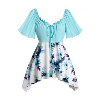 Plus Size Aquarelle Flower Print Tie T Shirt Flutter Sleeve Casual Top, Light blue
Plus Size Aquarelle Flower Print Tie T Shirt Flutter Sleeve Casual Top, Light blue