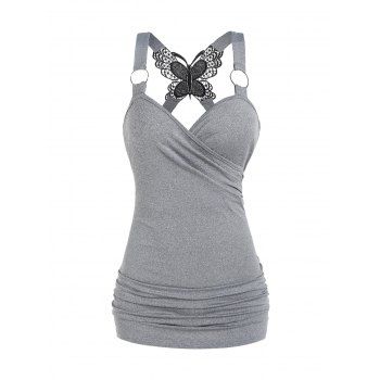 Gothic Tank Top Ruched Butterfly Lace Cross Tank Top O Ring Surplice Summer Top, Gray
Gothic Tank Top Ruched Butterfly Lace Cross Tank Top O Ring Surplice Summer Top, Gray