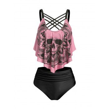 Tummy Control Tankini Swimwear Gothic Swimsuit Skull Flower Print Crisscross Summer Beach Bathing Suit, Light pink
Tummy Control Tankini Swimwear Gothic Swimsuit Skull Flower Print Crisscross Summer Beach Bathing Suit, Light pink