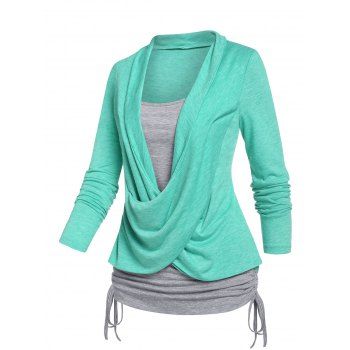 Crossover Heathered Long Sleeves Ruched Cinched Faux Twinset T-shirt, Light green
Crossover Heathered Long Sleeves Ruched Cinched Faux Twinset T-shirt, Light green