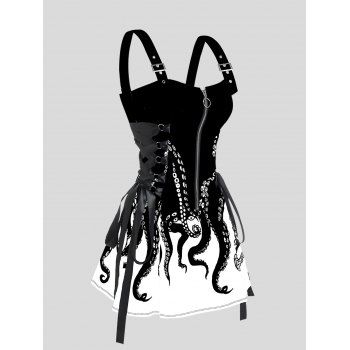 Galaxy Octopus Print Lace Up Mini Dress Half Zipper Adjustable Buckle Strap Dress, White
Galaxy Octopus Print Lace Up Mini Dress Half Zipper Adjustable Buckle Strap Dress, White