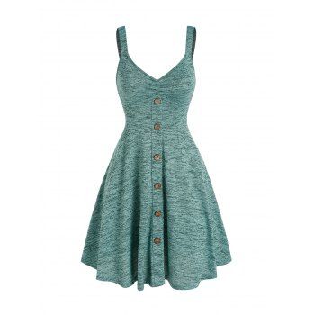 Space Dye Print Mini Dress Mock Button Ruched Bust Casual Dress V Neck Sleeveless A Line Dress, Green
Space Dye Print Mini Dress Mock Button Ruched Bust Casual Dress V Neck Sleeveless A Line Dress, Green