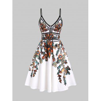 Summer Vacation Sundress Floral Leaf Printed Garden Party Dress Flare A Line Slip Mini Dress, White
Summer Vacation Sundress Floral Leaf Printed Garden Party Dress Flare A Line Slip Mini Dress, White