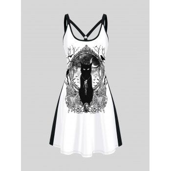 Skull and Cat Print Colorblock Gothic Tank Dress Two Tone Casual Dress, Black
Skull and Cat Print Colorblock Gothic Tank Dress Two Tone Casual Dress, Black
