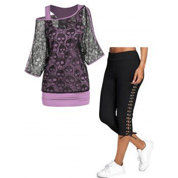 Skull Lace Insert Faux Twinset Top And Lace Up Skinny Crop Leggings Casual Outfit, Multicolor
Skull Lace Insert Faux Twinset Top And Lace Up Skinny Crop Leggings Casual Outfit, Multicolor