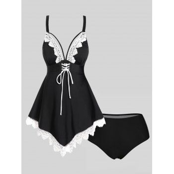 Modest Tankini Swimsuit Lace Panel Swimwear Hollow Out Lace Up Scalloped Padded Bathing Suit, Black
Modest Tankini Swimsuit Lace Panel Swimwear Hollow Out Lace Up Scalloped Padded Bathing Suit, Black