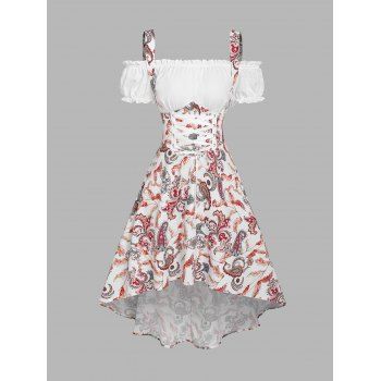Summer Garden Party Dress Paisley Print Vacation Dress Lace Up Cold Shoulder High Low Midi Dress, Multicolor
Summer Garden Party Dress Paisley Print Vacation Dress Lace Up Cold Shoulder High Low Midi Dress, Multicolor