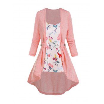 Asymmetric Long Sleeve Mock Button Top And Allover Flower Print Adjustable Straps Camisole Two Piece Set, Light pink
Asymmetric Long Sleeve Mock Button Top And Allover Flower Print Adjustable Straps Camisole Two Piece Set, Light pink