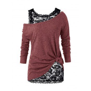 Two Piece Top Sheer Floral Lace Tank Top And Solid Color Knit Textured Long Sleeve T Shirt Skew Neck Casual Top, Red
Two Piece Top Sheer Floral Lace Tank Top And Solid Color Knit Textured Long Sleeve T Shirt Skew Neck Casual Top, Red